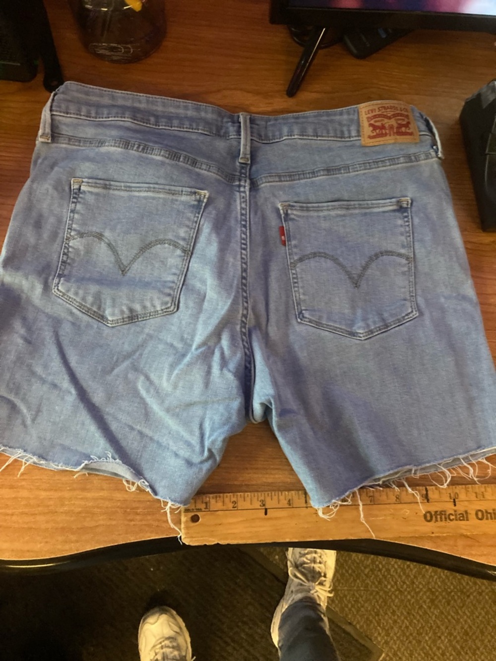 Light Blue Button-Front Denim Shorts for Women - Picture 3 of 4